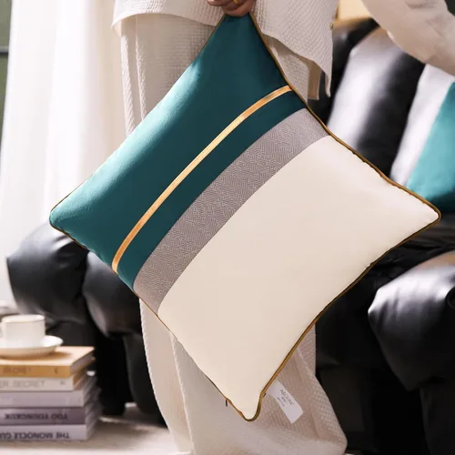 Vista 14 de Avigers - Funda de cojín decorativa de terciopelo, 20 x 20 pulgadas, diseño de rayas, cuero negro con blanco y dorado. Funda de cojín moderna
