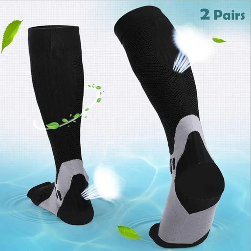 Vista 2 de Compression Socks For Women & Men Circulation (2 Pairs) - Best Support For Running Nurses Recovery Cycling Flight Athletic