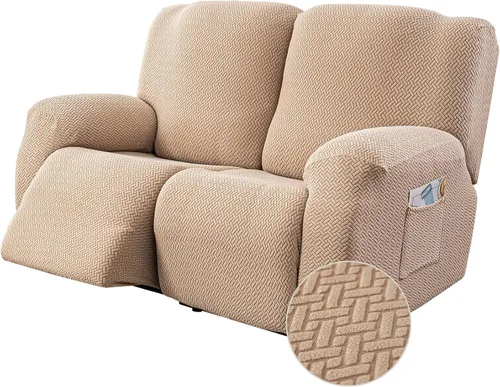 Vista 20 de Genina Funda para Silla Reclinable, Fundas Elásticas para Sillas Reclinables, Fundas para Sofá Reclinable con Rayas Jacquard, Fundas para Sofá