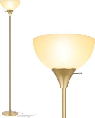 Vista 11 de Coucrek Lámpara de pie, lámparas LED de pie con pantalla de plástico blanco, luces de piso de esquina para sala de estar, dormitorio, interruptor