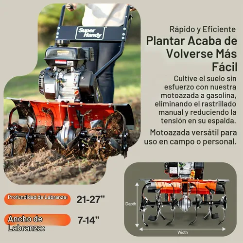 Vista 3 de SuperHandy Cultivador de timón, 7HP 209cc, Siembra de suelo, enfoque