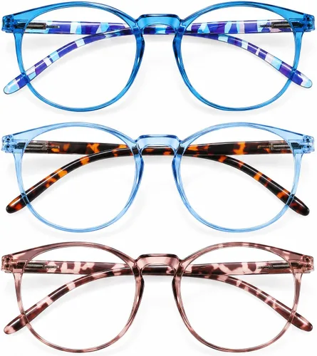 Vista 28 de IBOANN Blue Light Blocking Glasses for Women - 3 Pack ***Tortuga negra y bellota y transparente