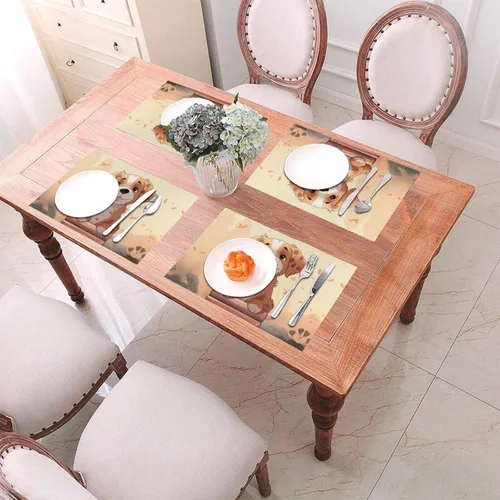 Vista 4 de 6 PCS PVC Placemats Set Place Mats Cartoon Dog Non-Slip Weave Place Mats 12" x 18" Farmhouse Table Mat Set for Family Dinners Wedding Parties