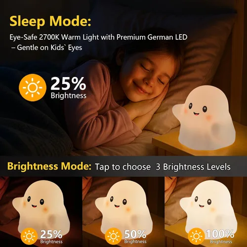 Vista 2 de Luz nocturna fantasma para niños, regalo y juguete divertido para niños, lámpara táctil con sonidos, silicona blanda, LED seguro para los ojos