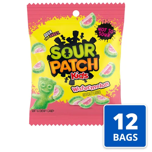 Vista 4 de SOUR PATCH KIDS Caramelos suaves y masticables de sandía, caramelos a granel, bolsas de 12-3.6 onzas