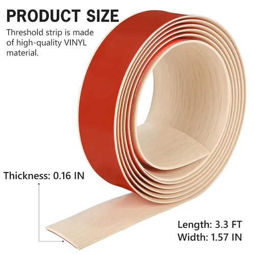 Vista 2 de Tira de transición de piso de 3.3 pies, autoadhesiva, cubierta de vinilo, tira de transición divisora plana, diseño de grano de madera para huecos