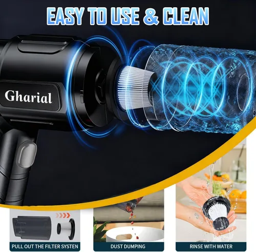 Vista 6 de Gharial Aspiradora de aire de mano para automóvil, aspiradora inalámbrica recargable de 35000 PA y plumero de aire, aspiradora de mano de alta