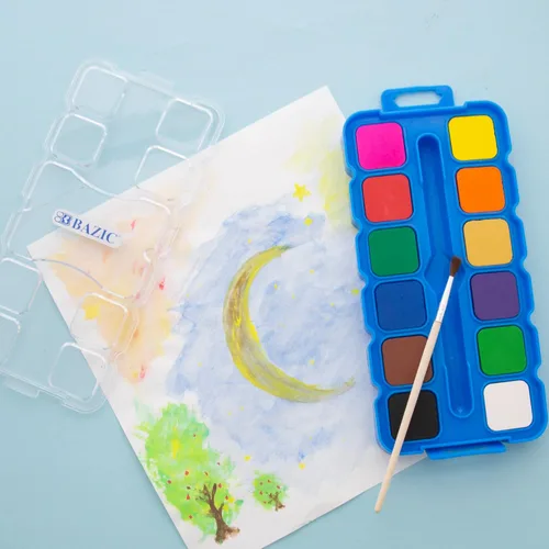 Vista 5 de BAZIC - Acuarela con paleta de pincel y mezcla, juego de pintura no tóxica de 12 colores, para suministros de arte divertidos para pasatiempos