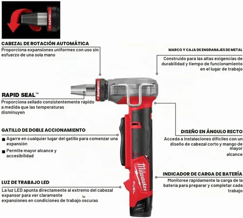 Vista 6 de 2532-22 M12 FUEL - Kit de herramientas de expansión PEX inalámbrico de 3/8 pulgadas - 1 pulgada con (2) baterías de 2.0 Ah, (3) cabezales