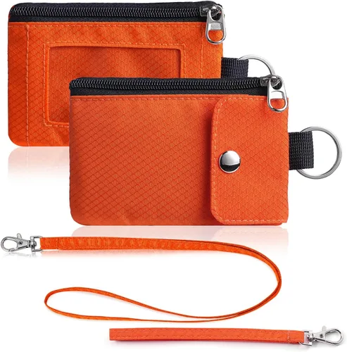 Vista 58 de Artpaxy Cartera minimalista para hombres y mujeres, llavero con bloqueo RFID, con cremallera, pequeña cartera con ventana de identificación, 2