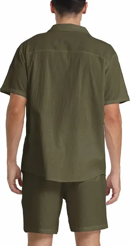 Vista 3 de RPOVIG Conjunto corto de camisa de lino: conjunto casual de 2 piezas con botones para hombre