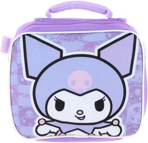 Vista 4 de Fast Forward Hello Kitty Kuromi - Mochila escolar de 16 pulgadas y bolsa de almuerzo rectangular adjunta