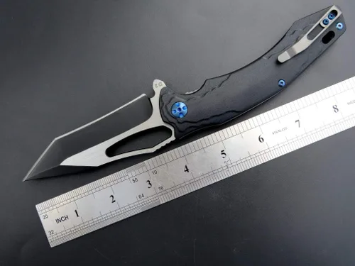 Vista 2 de Eafengrow EF915 Cuchillo plegable D2 hoja de acero con revestimiento de óxido negro; mango G10 con rodamiento de bolas, cuchillo abierto seguro