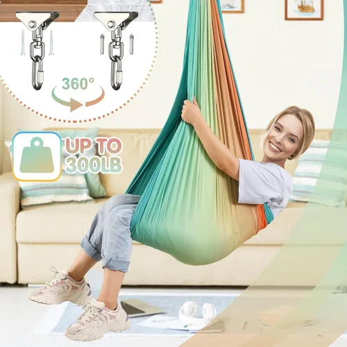 Vista 5 de Columpio Sensorial, Columpio Sensorial para Interior y Exterior para Niños y Adultos, Columpio de Abrazo de Doble Capa para Terapia para Niños
