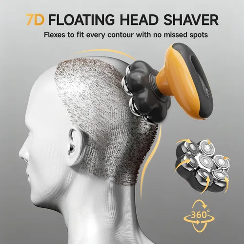 Vista 12 de Afeitadoras de cabeza para hombres calvos, maquinilla de afeitar eléctrica Amarillo
