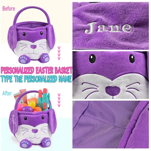 Vista 10 de Cesta de Pascua personalizada para niños, conejo rosa 019B-Rosa