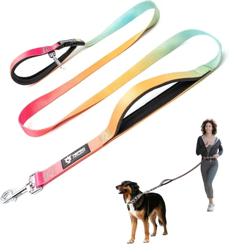 Vista 19 de TSPRO Correa táctica para perro, manos libres, resistente, ajustable, con mango acolchado y cierre de seguridad de metal para caminar, correr Azul