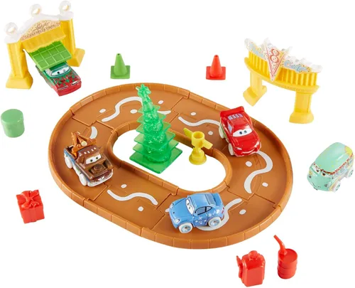Vista 6 de Disney y Pixar Cars Toys Mini Racers Calendario de Adviento con 5 autos de juguete, piezas de pista y accesorios de mini juguete, 25 sorpresas