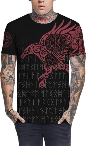 Vista 3 de GLUDEAR Camiseta Vikings para hombre, diseño de mitología nórdica, con estampado 3D