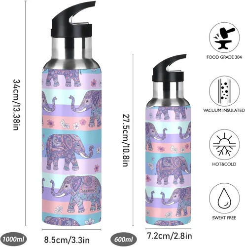 Vista 2 de Elephants Insulated Stainless Steel Water Bottle with Straw 20 Oz Leakproof Water Bottles, BPA-Free Sports Water Bottle with Straw