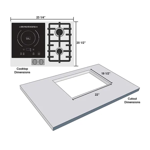 Vista 4 de TI-1+2B 23 pulgadas Inducción única incorporada + 2 quemadores de gas, placa combinada con certificación UL858