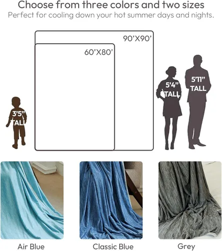 Vista 7 de NANPIPER Manta refrescante tamaño Queen para personas que duermen con calor, manta de cama de verano ligera y fría de doble cara, color azul aire