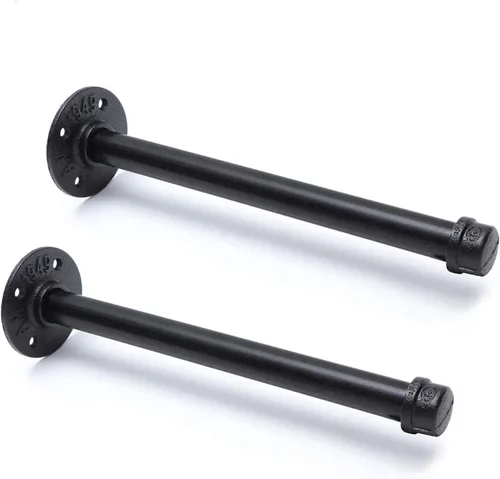 Vista 12 de Soportes industriales de tubo de hierro negro de 3/4 pulgadas, soportes rústicos para colgar en la pared, soportes de tubería personalizados