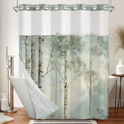 Vista 16 de No Hook Geometric Shower Curtain with Snap in Liner - 71″W x 74″L Waterproof Fabric with Mesh Top Window, Modern Abstract Triangle Design Bath
