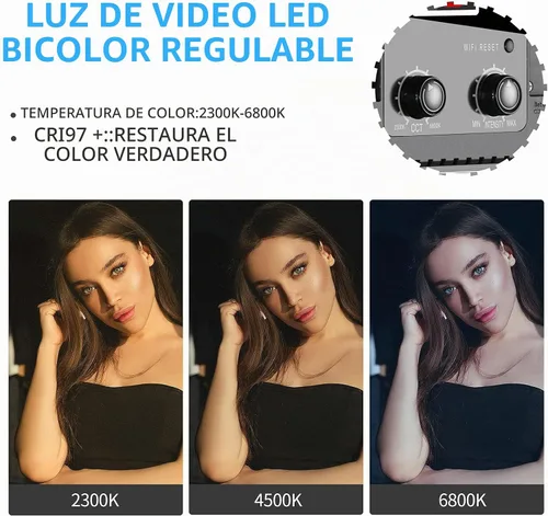 Vista 4 de GVM Paquete de 3 kits de iluminación de video LED con control de aplicación, variable bicolor 2300K ~ 6800K con pantalla digital de brillo de 10 ~