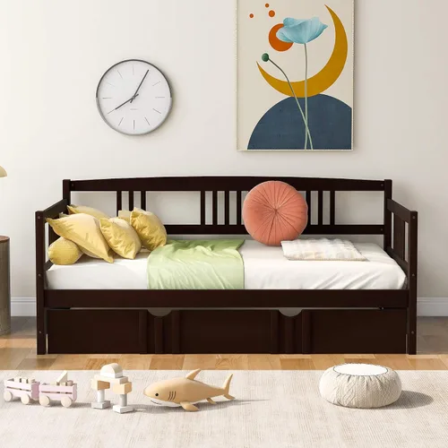 Vista 13 de Harper & Bright Designs Sofá cama de madera tamaño matrimonial, sofá cama tamaño matrimonial con soporte de listones de madera, sofá cama