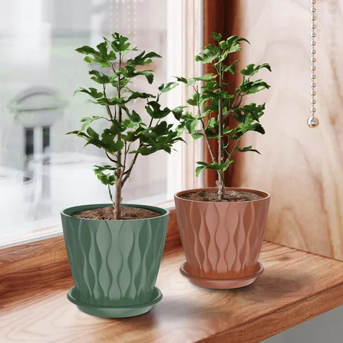 Vista 8 de Paquete de 6 macetas de interior de 6 pulgadas con agujeros de drenaje, macetas decorativas de plástico para exteriores, macetas de jardín con Con