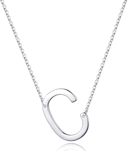 Vista 15 de S925 Sterling Silver Sideways Initial Necklaces for Women, Dainty Hypoallergenic Sterling Silver Letter A-Z Pendant Necklace Silver Sideways Initial
