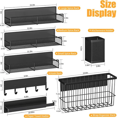 Vista 2 de Estante magnético para especias para refrigerador, paquete de 7 estantes magnéticos fuertes 100% de metal, organizador de especias con soporte