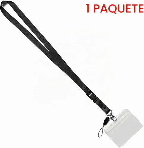 Vista 3 de YOUOWO Cordón con soporte para tarjeta de identificación, correa negra para el cuello con hebilla desmontable, cordón con porta tarjetas 1 cordón
