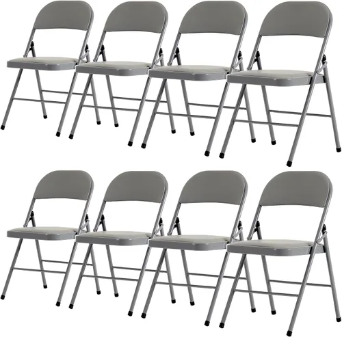 Vista 30 de Paquete de 4 sillas plegables negras, sillas plegables acolchadas con asiento y respaldo de piel sintética, sillas plegables de metal portátiles