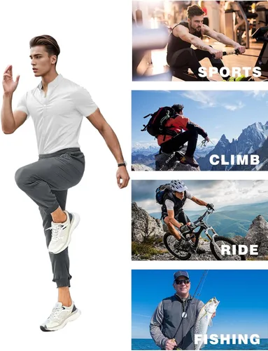 Vista 5 de ZIWOCH Pantalones deportivos para hombre, cintura elástica, pantalones de correr, entrenamiento, secado rápido, con bolsillos con cremallera
