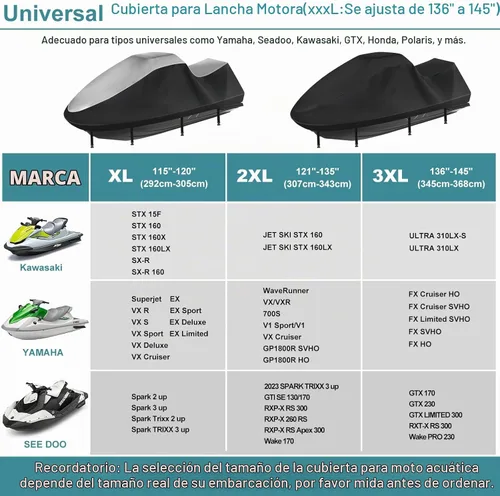 Vista 7 de Cubiertas para Jetski, Cubierta Waverunner 420D mejorada impermeable, cubierta duradera para Jet Ski de 3 plazas con 2 ventilaciones de aire, 4