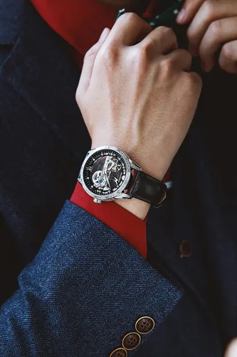 Vista 4 de Relojes de cuero de esqueleto para hombre, vestido de lujo automático, mecánico, automático, impermeable, luminoso, relojes de pulsera