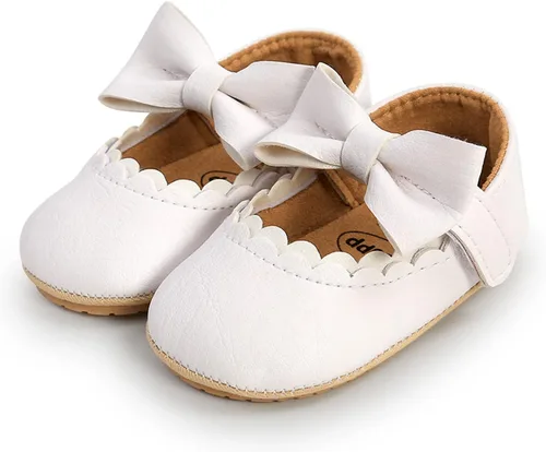 Vista 4 de WILLFUN Zapatos planos Mary Jane para bebé niña, diseño floral, vestido de princesa, zapatos de cuna antideslizantes para los primeros pasos