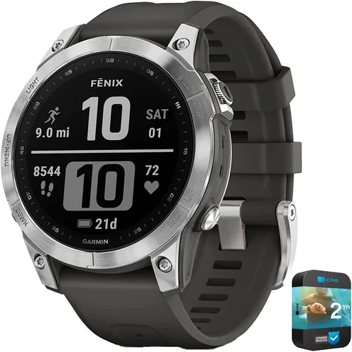 Vista 13 de Garmin Fenix 7X Pro Sapphire Solar, reloj inteligente GPS multideportivo, linterna integrada, carga solar, titanio con banda gris niebla/naranja
