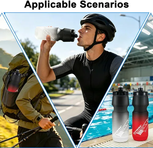 Vista 8 de 750ml Bike Water Bottle with Holder Combo 2 Pack Dishwasher Safe 2 Black/white+ 2 Cage