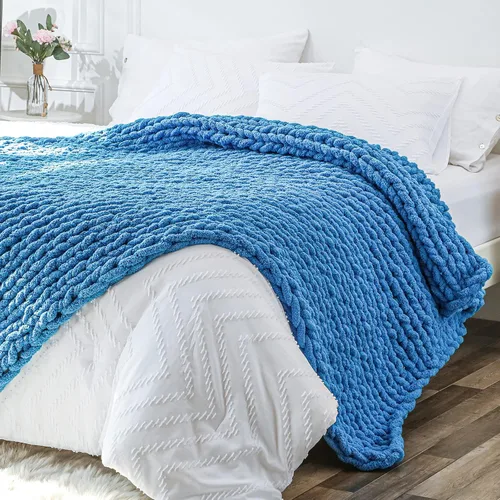 Vista 58 de Bigacogo - Cobija de punto grueso de 40 x 40 pulgadas, de felpilla, 100% tejida a mano, cobija pequeña de punto trenzado suave y grueso, con nudo