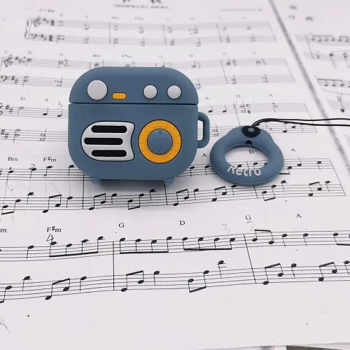 Vista 6 de Funda compatible con AirPods 3 Gen 2021, diseño de radio retro para hombres y mujeres, linda y divertida funda de silicona con dibujos animados 3D