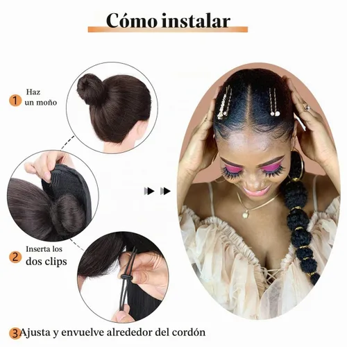 Vista 5 de Extensión de cola de caballo afro rizada con burbuja para mujeres negras de 18 pulgadas de largo, cola de caballo con cordón natural negro, clip #1B