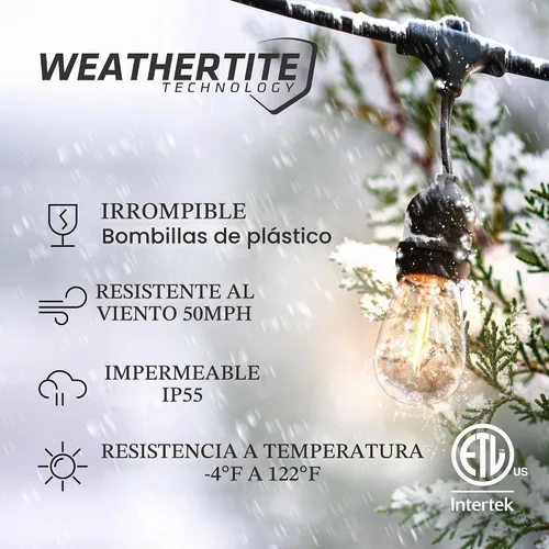 Vista 2 de Brightech Ambience Pro - Serie de luces LED para exteriores de 24 pies de grado comercial para patio, impermeables - 7 luces resistentes
