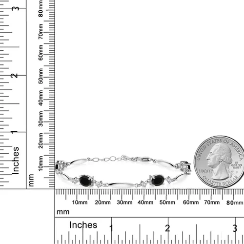 Vista 63 de Gem Stone King 925 Sterling Silver Gemstone Birthstone and White Created Sapphire Tennis Bracelet For Women Oval 7X5MM and 2MM 6 Inch + 1 Inch