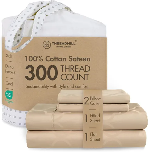 Vista 11 de Threadmill Juego de sábanas de algodón Twin Sábanas 100% algodón para cama tamaño Twin Juego de sábanas de satén jacquard damasco con bolsillo