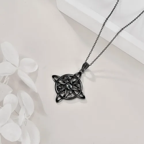Vista 62 de YAFEINI Collar con dije de nudo de bruja de plata de ley, amuleto de bruja de cruz celta, regalo para mujer