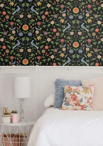Vista 4 de NextWall Bird Toile - Papel tapiz autoadhesivo (ónix)