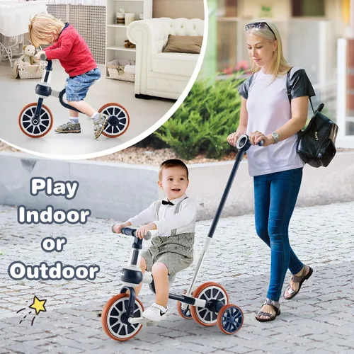 Vista 8 de BABY JOY Triciclo 4 en 1 para niños de 2 a 4 años, triciclo de equilibrio para niños con asiento ajustable y mango de empuje, pedales extraíbles